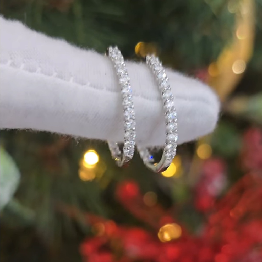 Inside Out White Gold 1ct Diamond Hoop Earrings - Picture 3 of 7